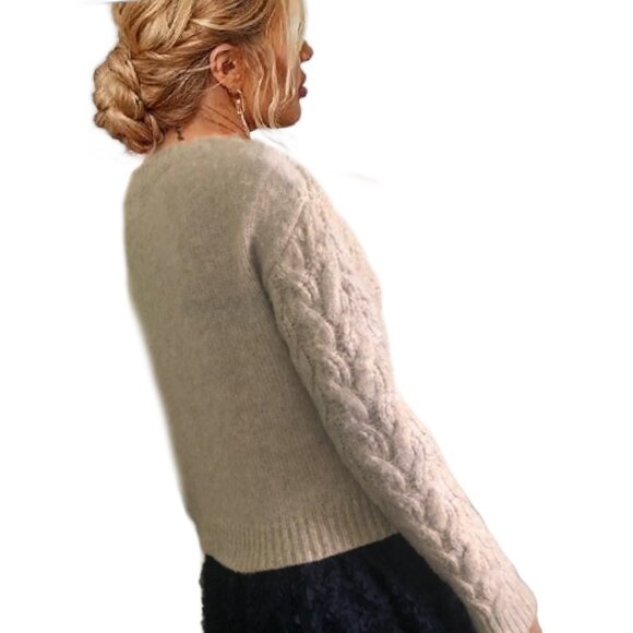 JESSICA SIMPSON Cable Knit Crew Neck Soft Beige-Lilac Pullover Sweater Sz XS - Picture 6 of 6